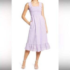 Eliza J Smocked Gingham Seersucker Midi Sundress - Lilac NWOT